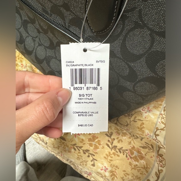 NWT Coach Graphite Black Signature Coated Canvas City Tote Shoulder Handbag - Picture 7 of 16